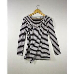 Introspect Maternity Nursing Top Women S Gray‎ Navy Blue Striped Snap Front